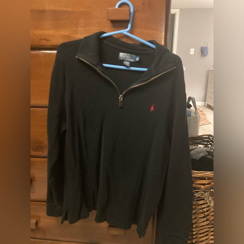 VTG Polo Ralph Lauren | Quarter zip-up Sweater | leather zip cover | LARGE